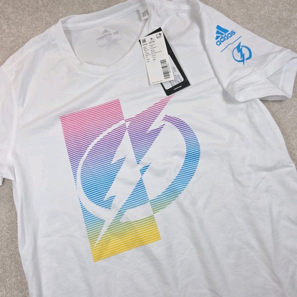 Adidas Creator T-Shirt Womens S White Tampa Bay Lightning NHL Graphic Tee NWT